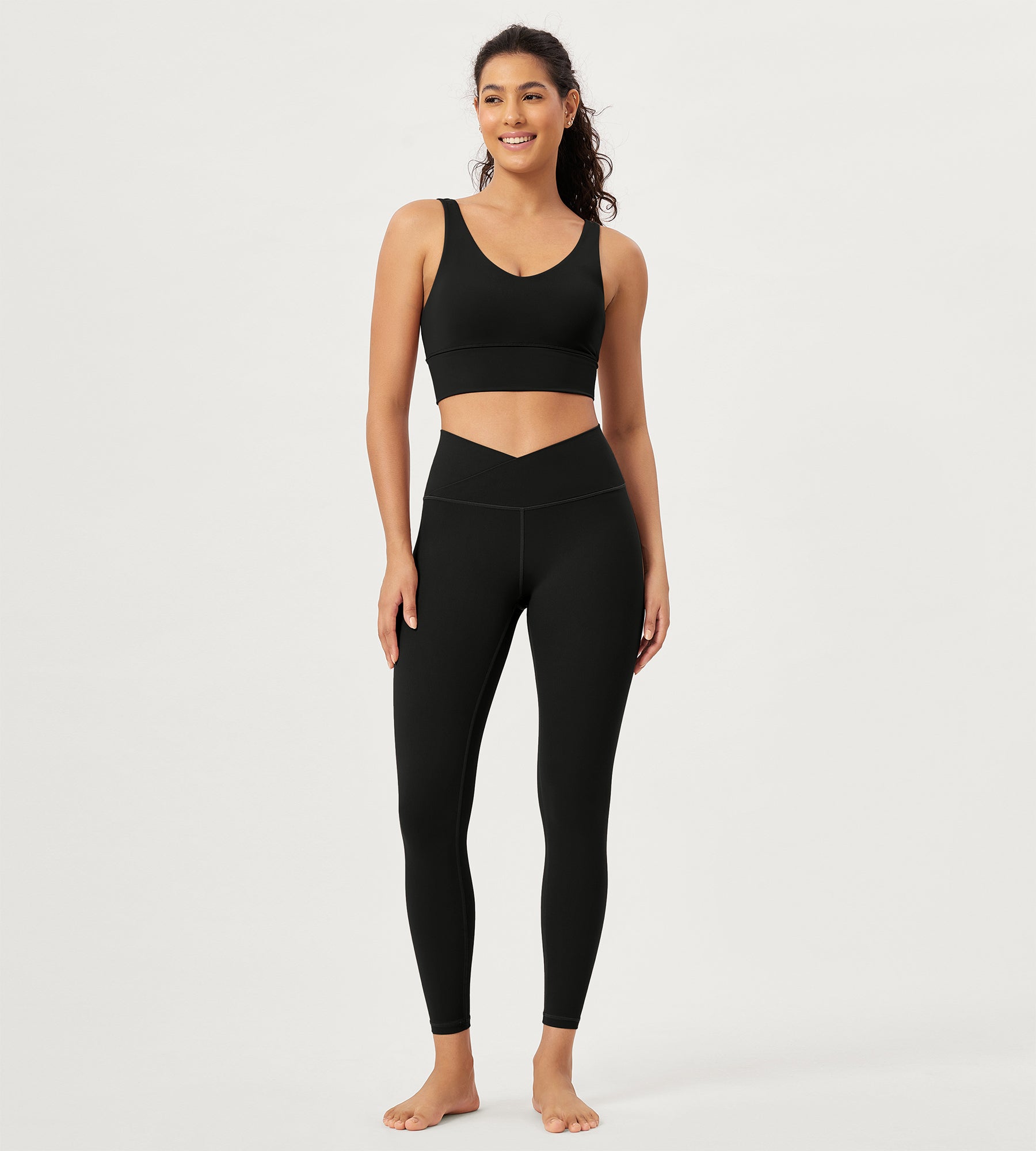 25" Buttery Soft Crossover Lounge Yoga Waist Leggings Black - ododos