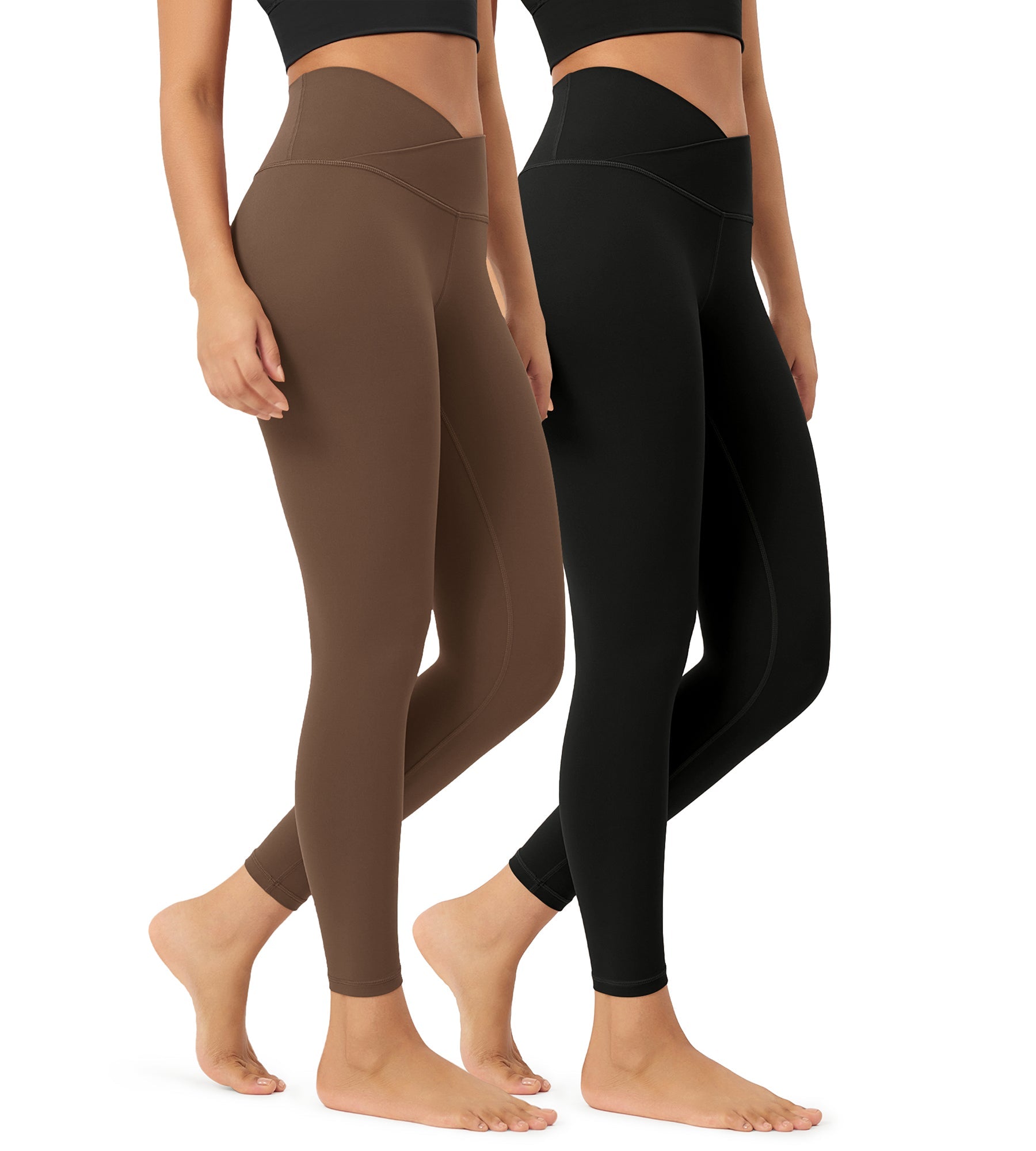 2 Pack 25 Buttery Soft Crossover Lounge Yoga Waist Leggings Black+brunette - ododos