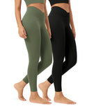 2 Pack 25" Buttery Soft Crossover Lounge Yoga Waist Leggings Black+dark Olive - ododos