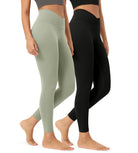 2 Pack 25" Buttery Soft Crossover Lounge Yoga Waist Leggings Black+lime Stone - ododos