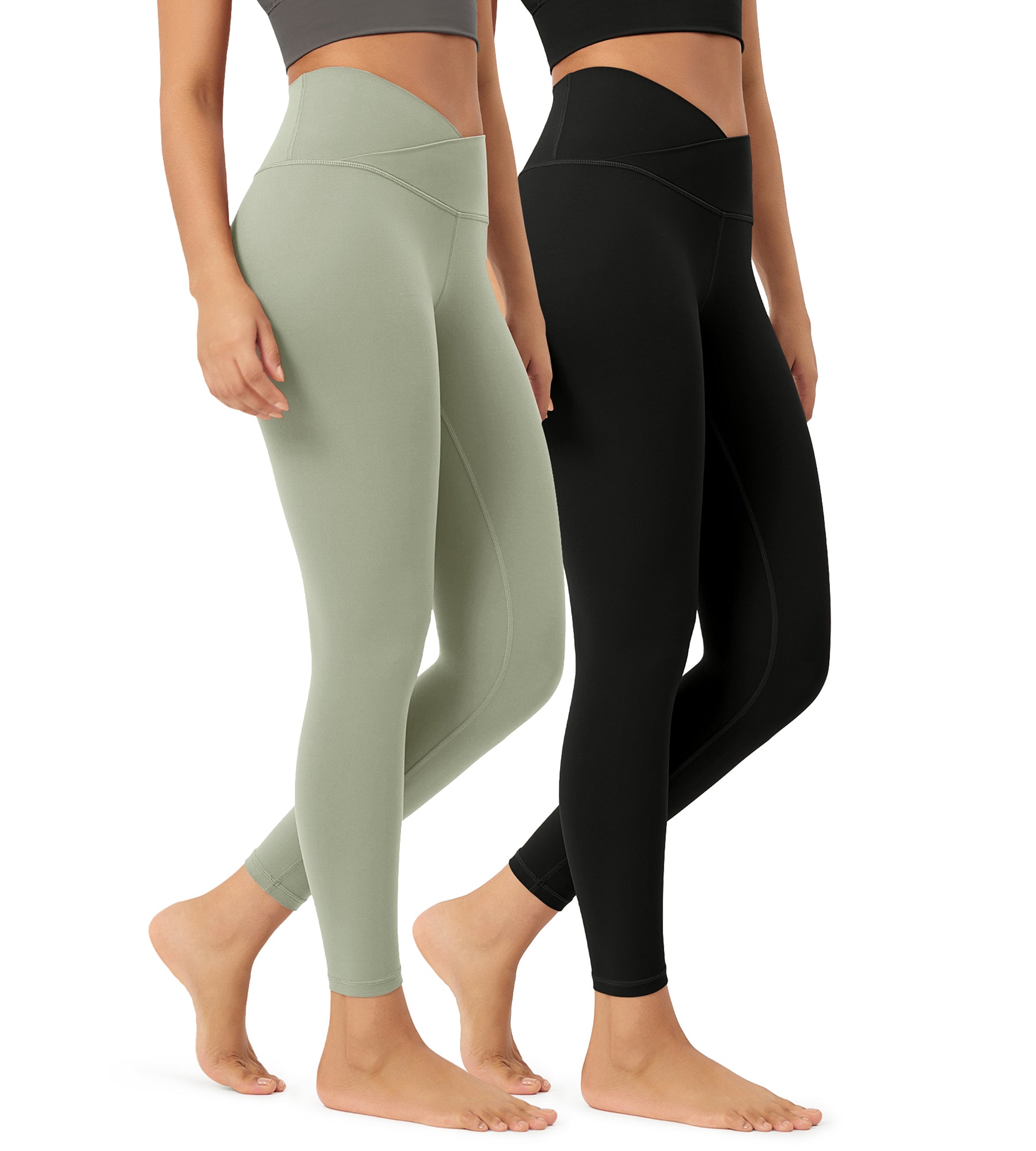 2 Pack 25" Buttery Soft Crossover Lounge Yoga Waist Leggings Black+lime Stone - ododos