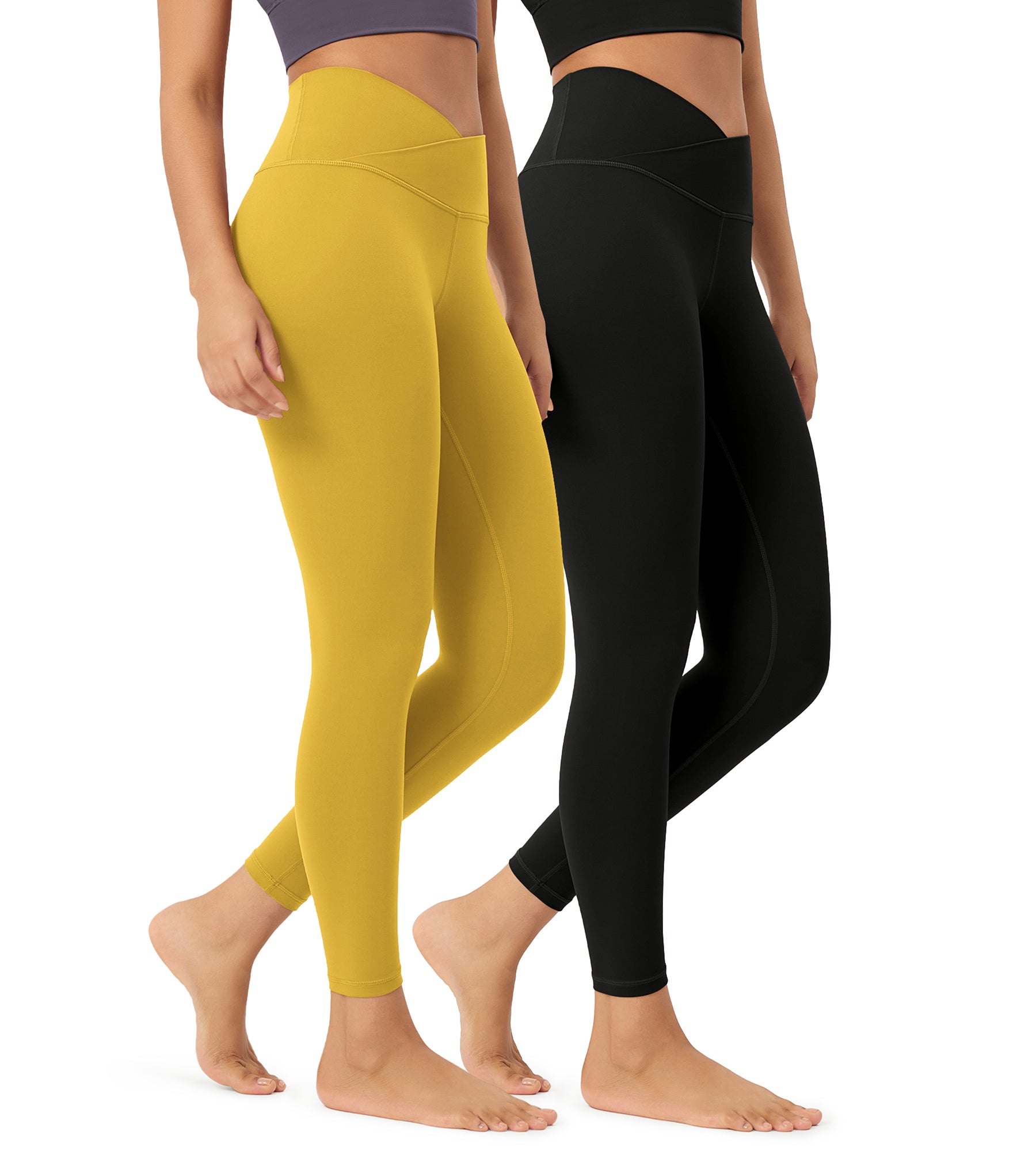 2 Pack 25" Buttery Soft Crossover Lounge Yoga Waist Leggings Black+mango Mint - ododos