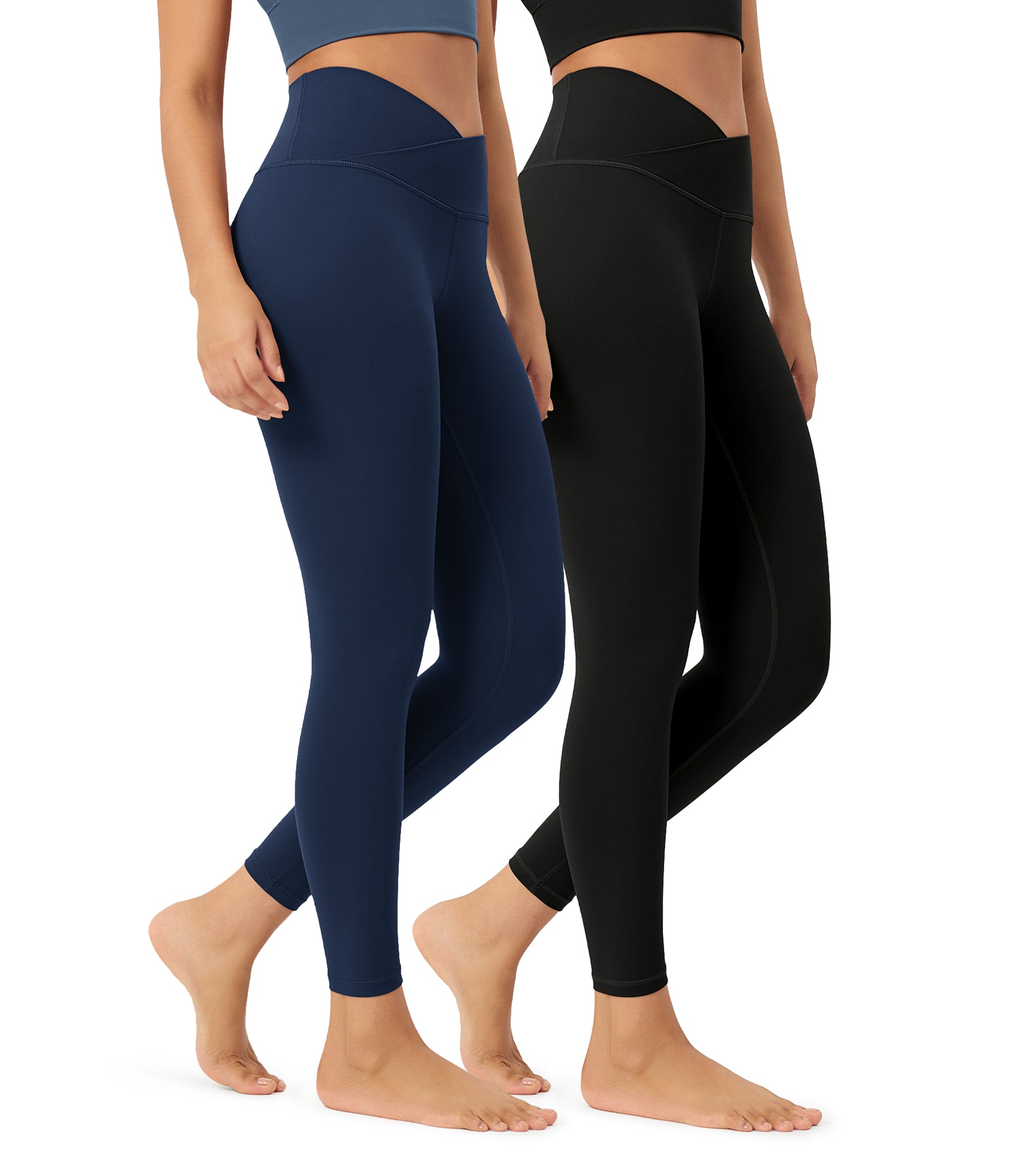 2 Pack 25" Buttery Soft Crossover Lounge Yoga Waist Leggings Black+Navy - ododos