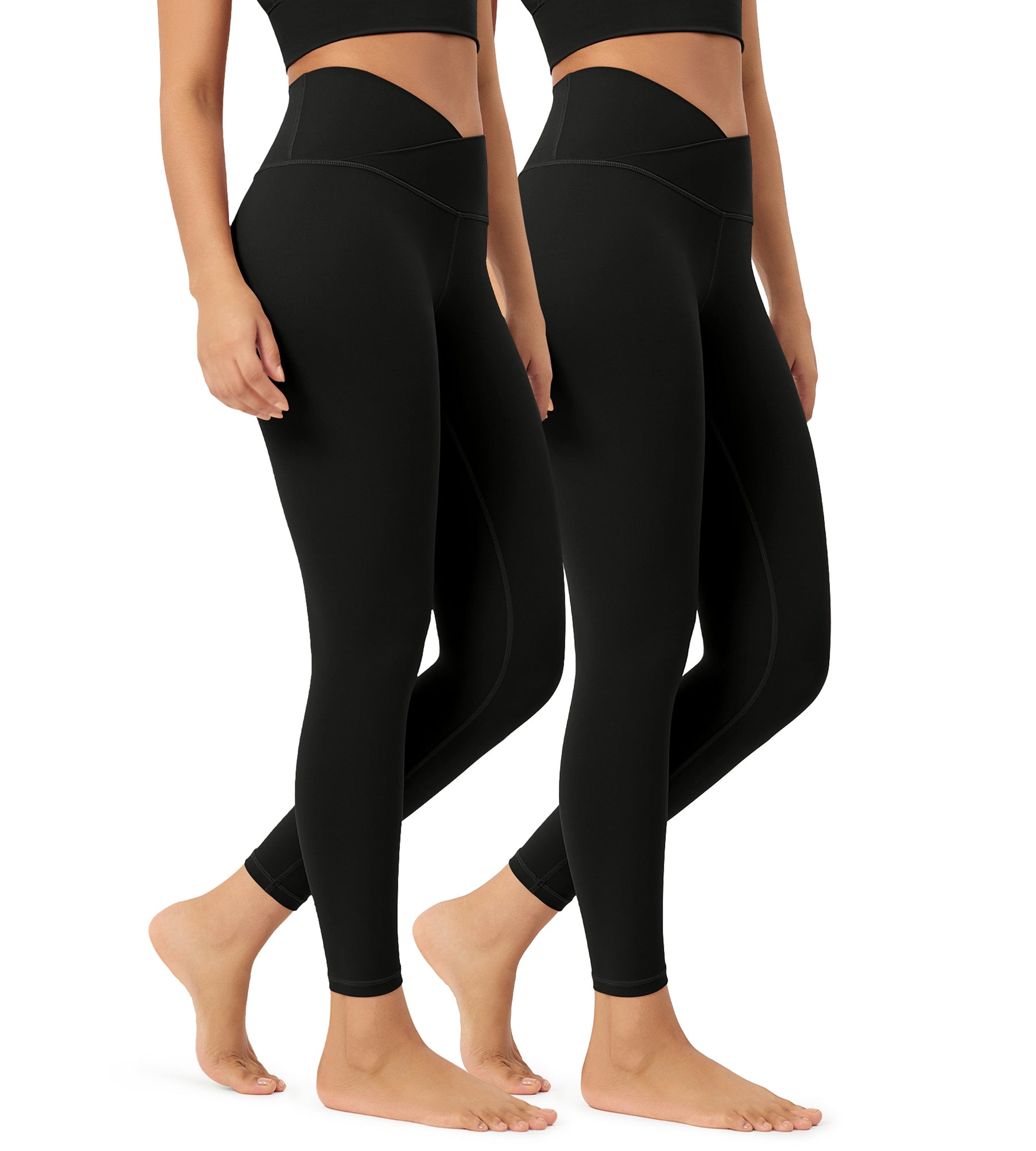 2 Pack 25" Buttery Soft Crossover Lounge Yoga Waist Leggings Black+Black - ododos