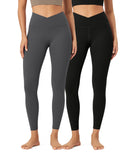 2 Pack 25" Buttery Soft Crossover Lounge Yoga Waist Leggings - ododos