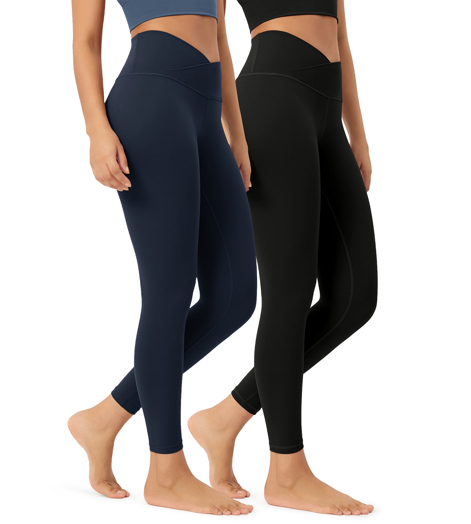 2 Pack 25" Buttery Soft Crossover Lounge Yoga Waist Leggings Black+Deep Navy - ododos