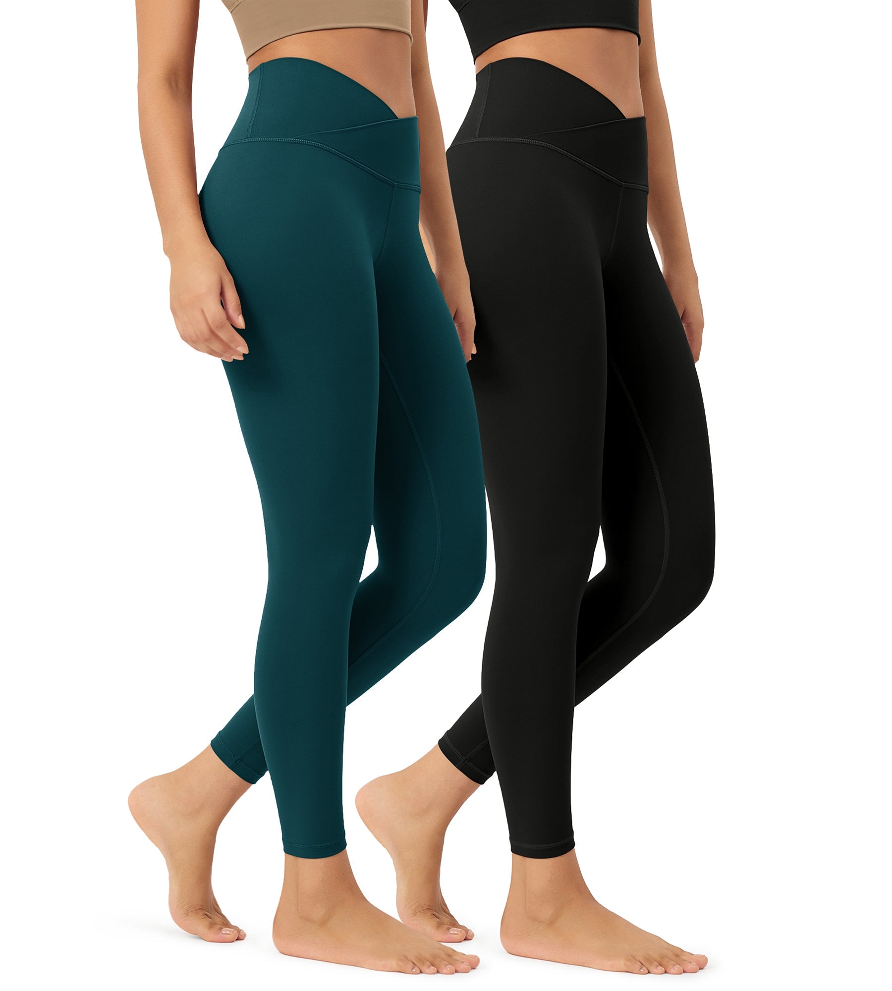 2 Pack 25 Buttery Soft Crossover Lounge Yoga Waist Leggings Black+Forest Teal - ododos