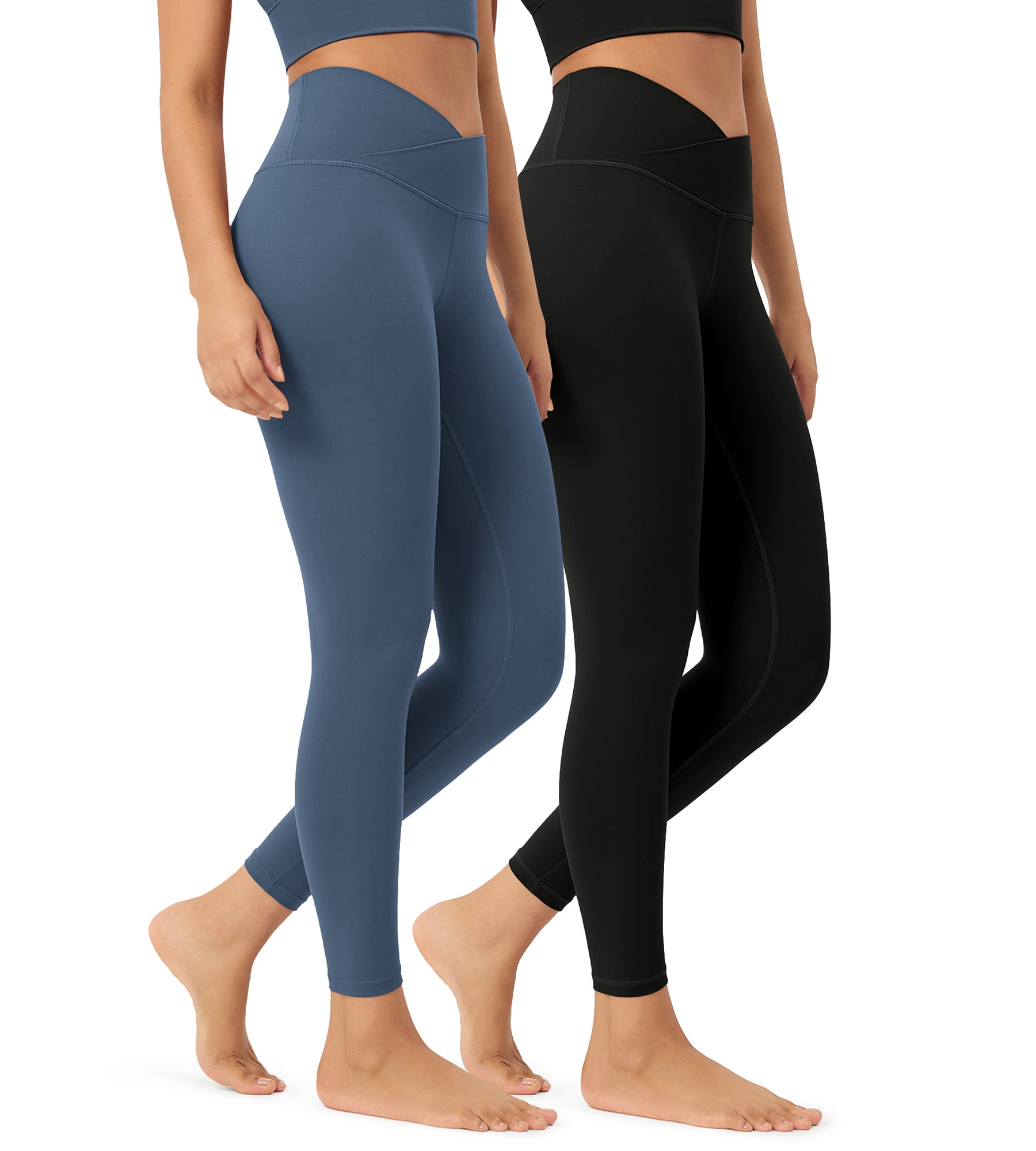 2 Pack 25" Buttery Soft Crossover Lounge Yoga Waist Leggings Black+Ink Blue - ododos