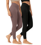 2 Pack 25" Buttery Soft Crossover Lounge Yoga Waist Leggings Black+Purple Taupe - ododos