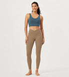 25" Buttery Soft Crossover Lounge Yoga Waist Leggings Light Brown - ododos