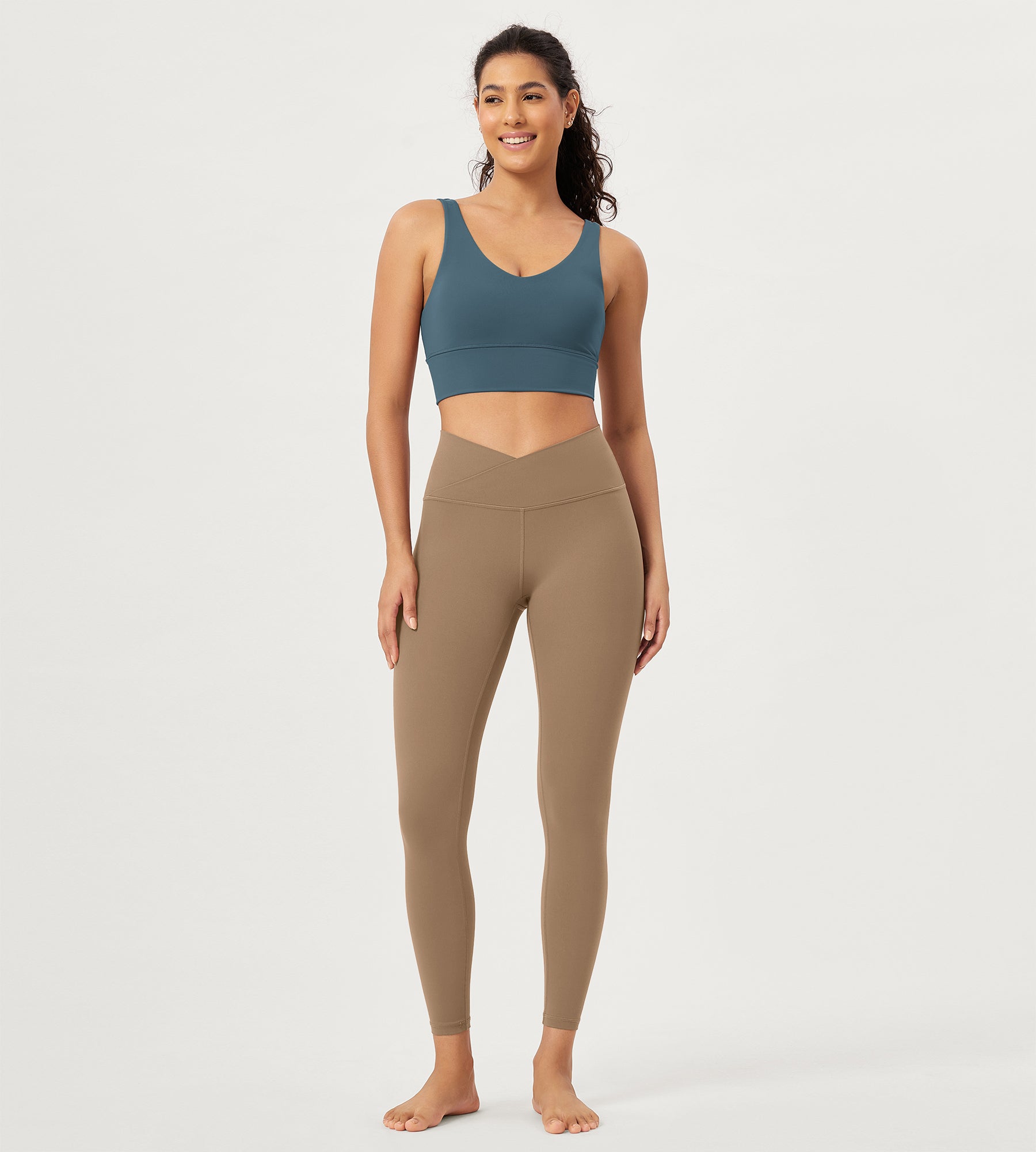 25" Buttery Soft Crossover Lounge Yoga Waist Leggings Light Brown - ododos