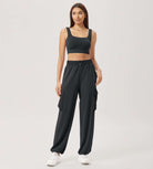 Wide Leg Cargo Adjustable Shockcord Loose Jogger Pants with Pockets - ododos