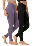 2 Pack 28" Odcloud Buttery Soft Cross Waist Yoga Leggings Black+ash Violet - ododos