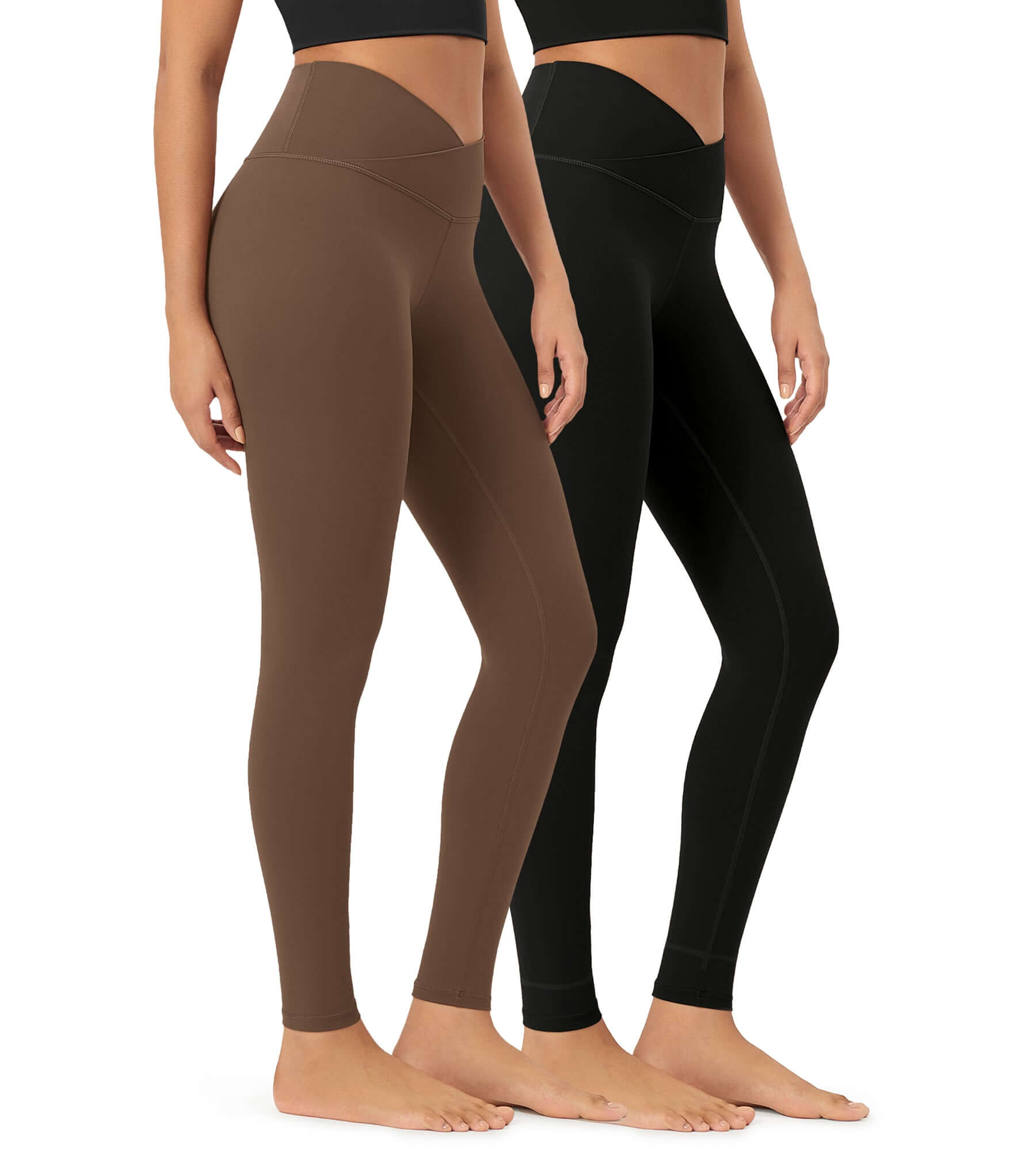 2 Pack 28 Odcloud Buttery Soft Cross Waist Yoga Leggings Black+brunette - ododos