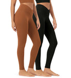 2 Pack 28" Odcloud Buttery Soft Cross Waist Yoga Leggings Black+Caramel - ododos