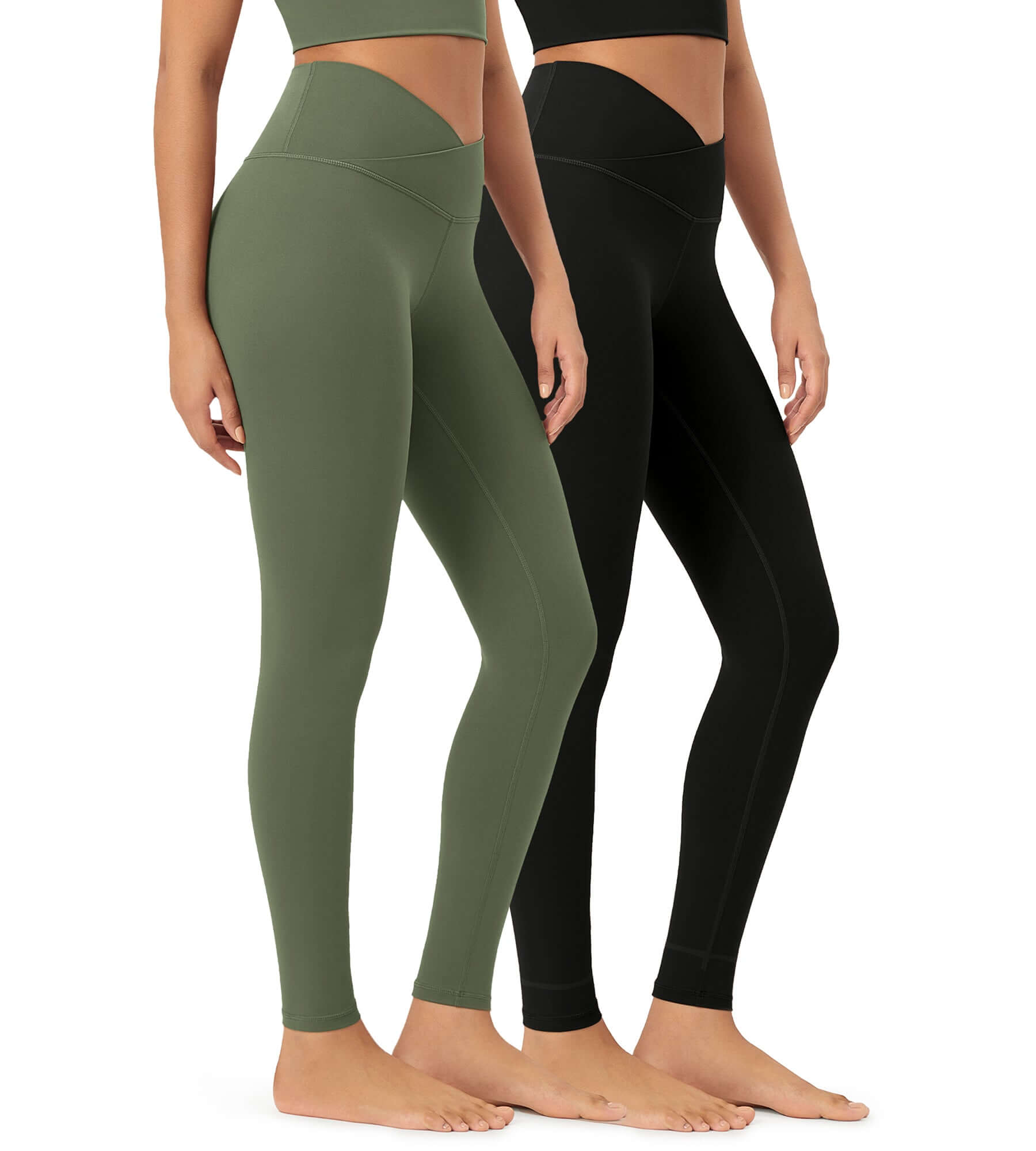 2 Pack 28 Odcloud Buttery Soft Cross Waist Yoga Leggings Black+dark Olive - ododos