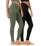 2 Pack 28" Odcloud Buttery Soft Cross Waist Yoga Leggings Black+dark Olive - ododos