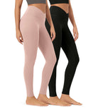 2 Pack 28" Odcloud Buttery Soft Cross Waist Yoga Leggings Black+dusty Pink - ododos