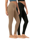 2 Pack 28" Odcloud Buttery Soft Cross Waist Yoga Leggings Black+light Brown - ododos