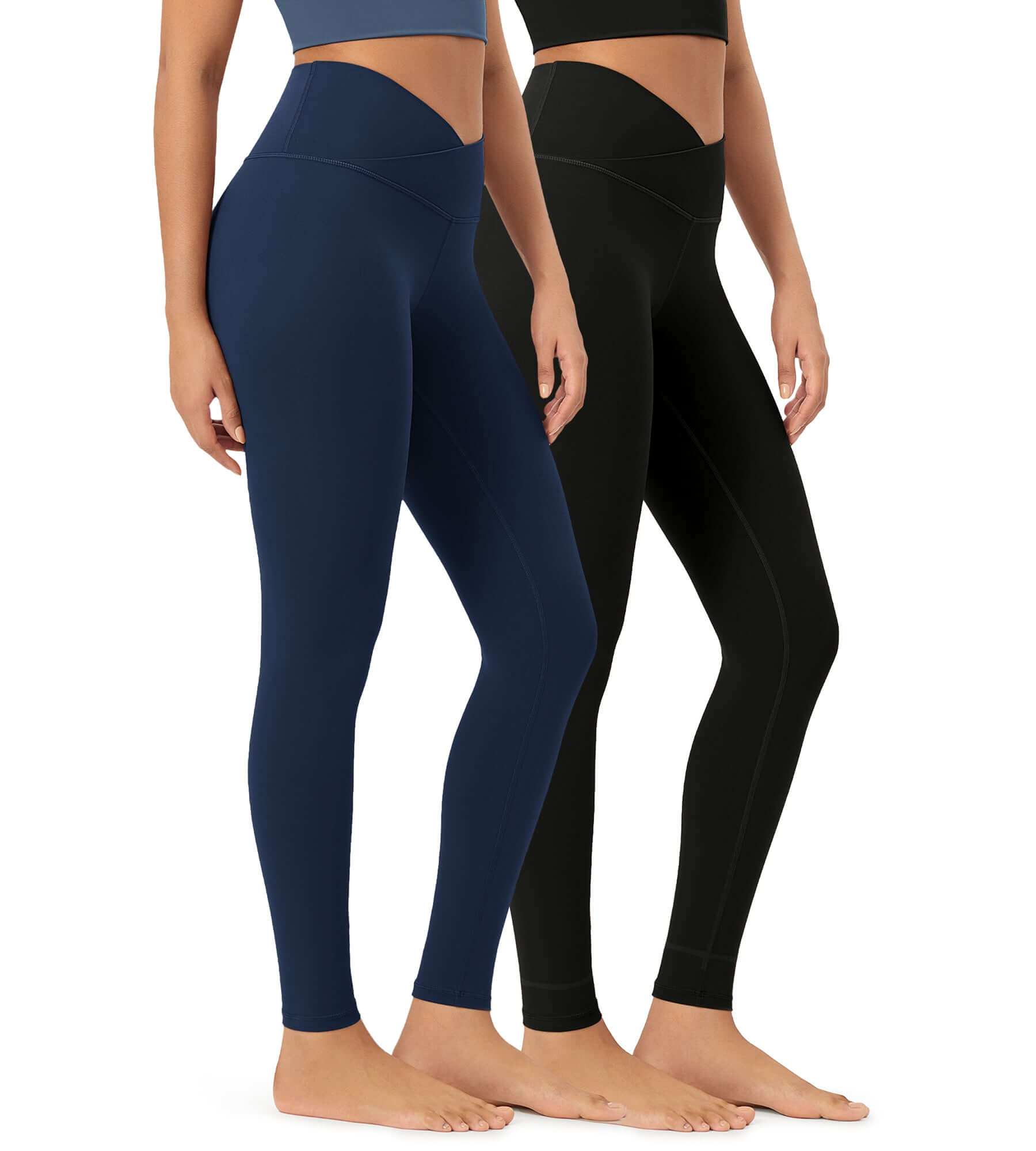 2 Pack 28" Odcloud Buttery Soft Cross Waist Yoga Leggings Black+Navy - ododos