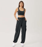 Wide Leg Cargo Adjustable Shockcord Loose Jogger Pants with Pockets - ododos