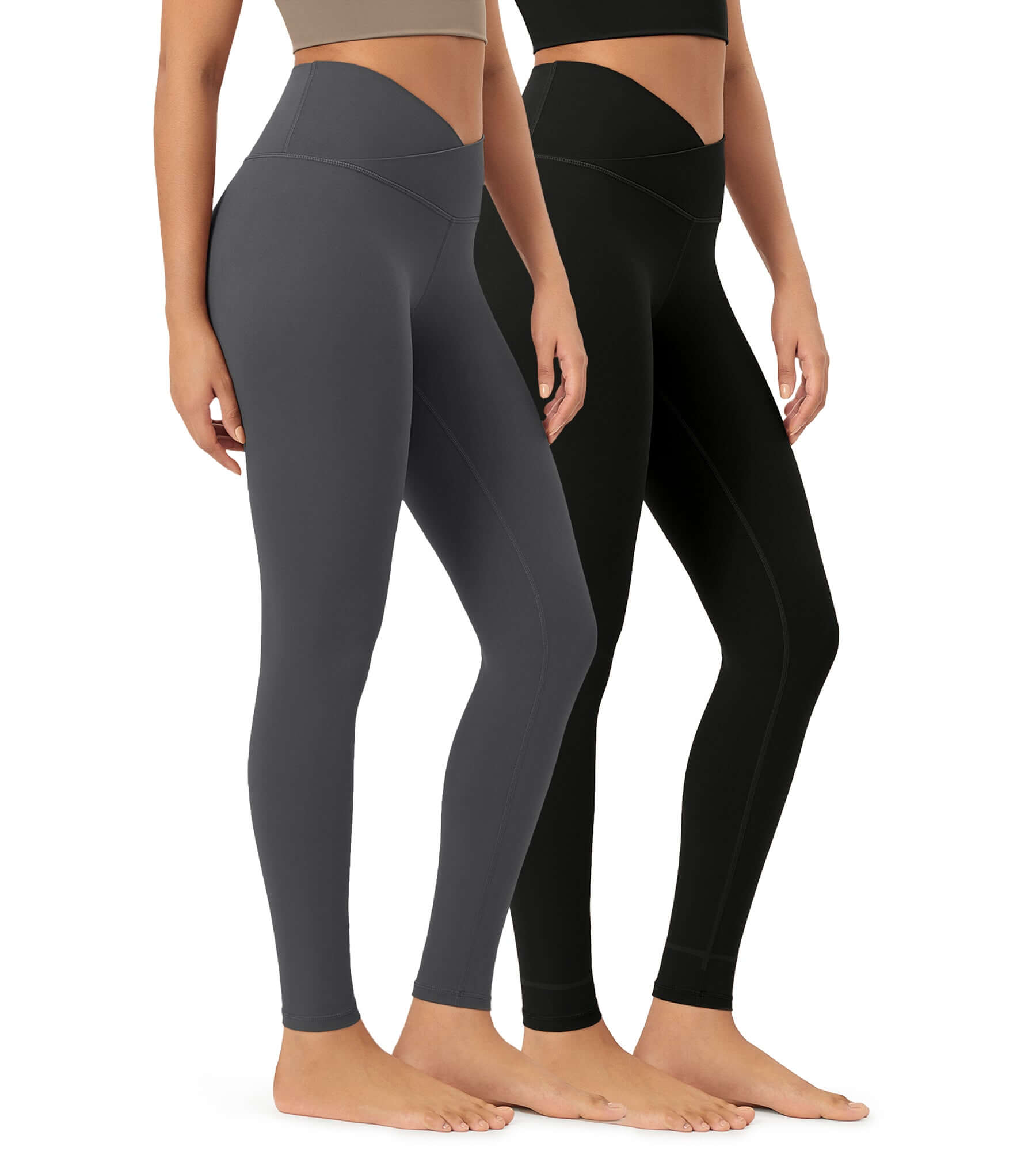 2 Pack 28" Odcloud Buttery Soft Cross Waist Yoga Leggings Black+Charcoal - ododos