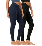 2 Pack 28" Odcloud Buttery Soft Cross Waist Yoga Leggings Black+Deep Navy - ododos