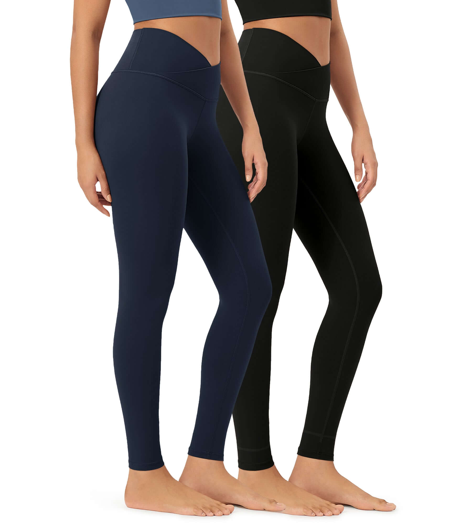 2 Pack 28" Odcloud Buttery Soft Cross Waist Yoga Leggings Black+Deep Navy - ododos