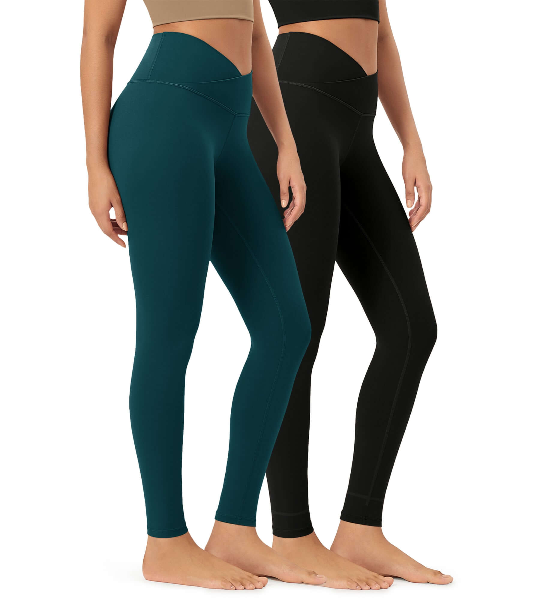 2 Pack 28" Odcloud Buttery Soft Cross Waist Yoga Leggings Black+Forest Teal - ododos