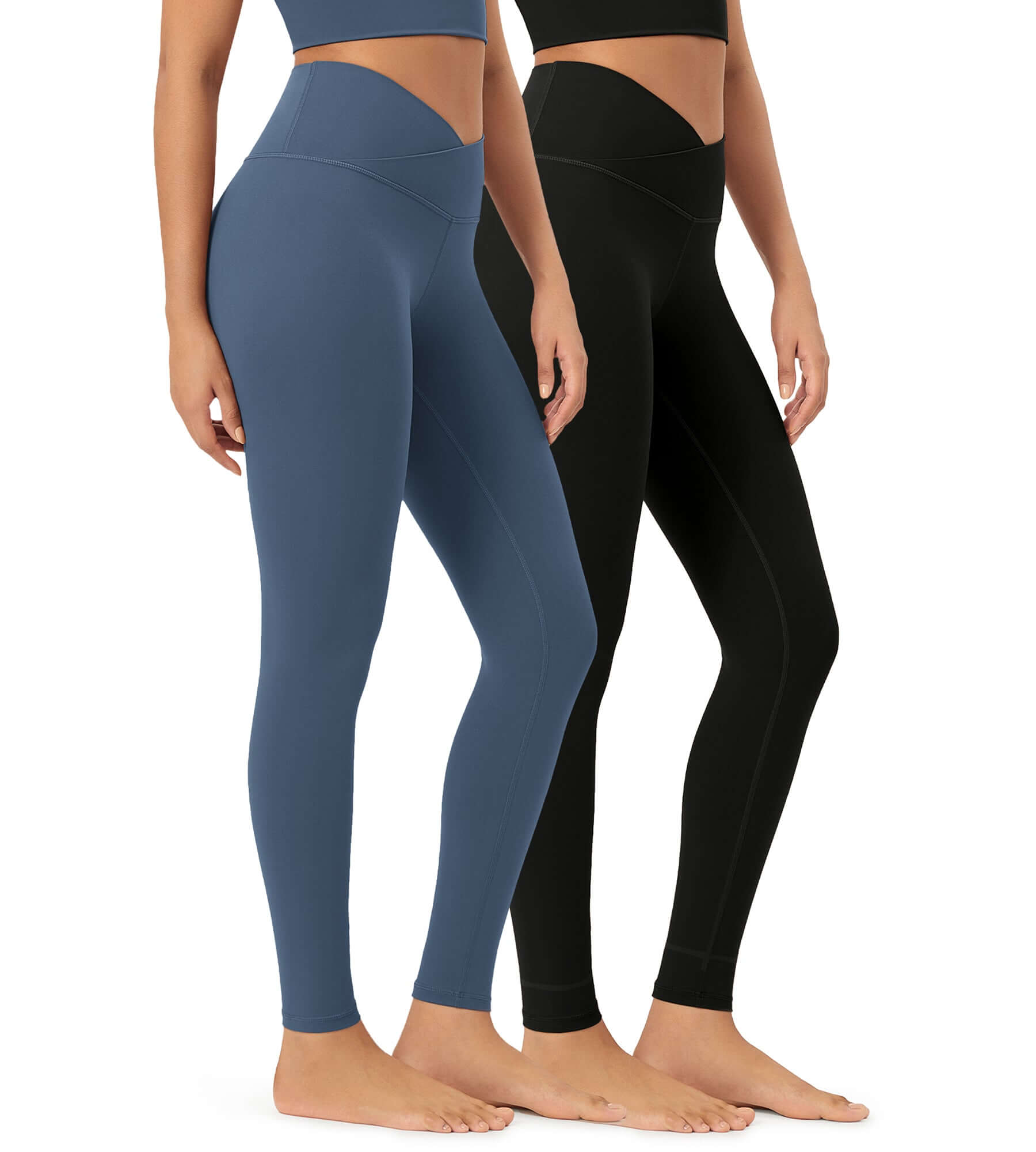 2 Pack 28" Odcloud Buttery Soft Cross Waist Yoga Leggings Black+Ink Blue - ododos