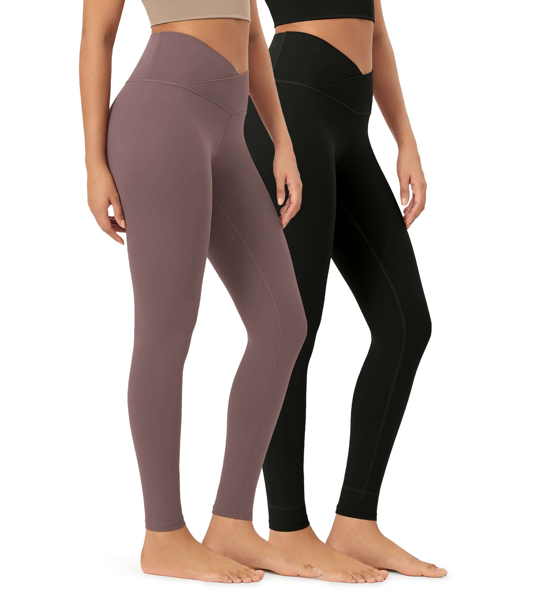 2 Pack 28 Odcloud Buttery Soft Cross Waist Yoga Leggings Black+Purple Taupe - ododos
