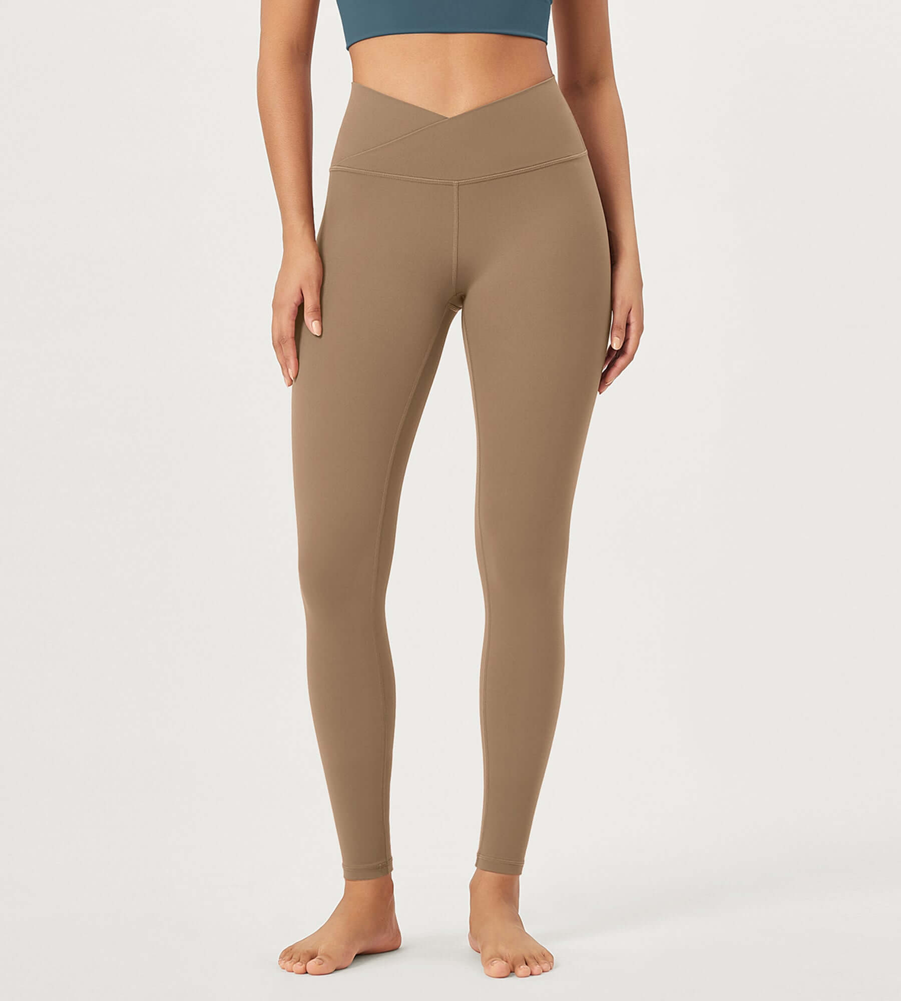 28" Buttery Soft Cross Waist Lounge Yoga Leggings Light Brown - ododos