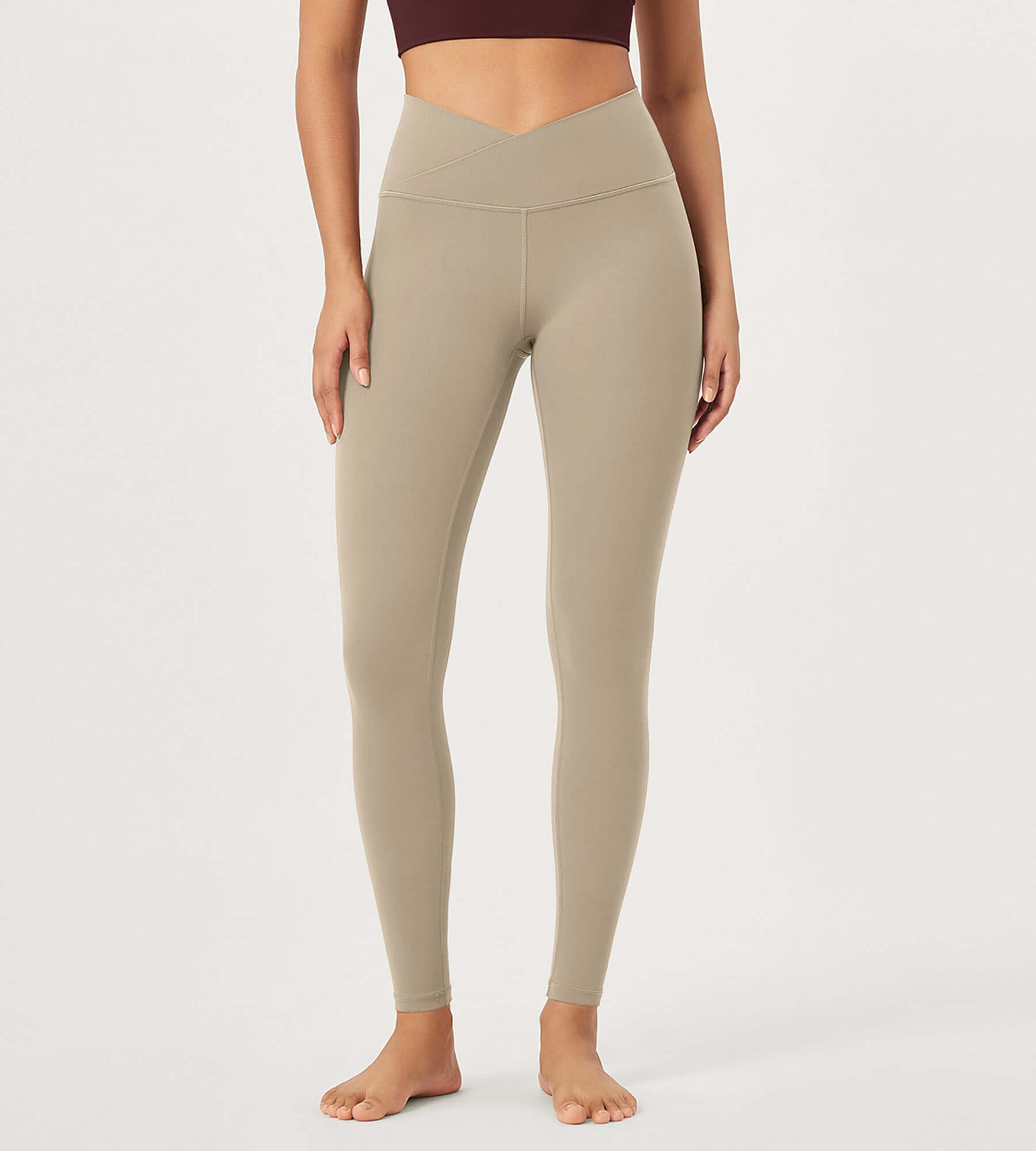 28" Buttery Soft Cross Waist Lounge Yoga Leggings Shaker Beige - ododos