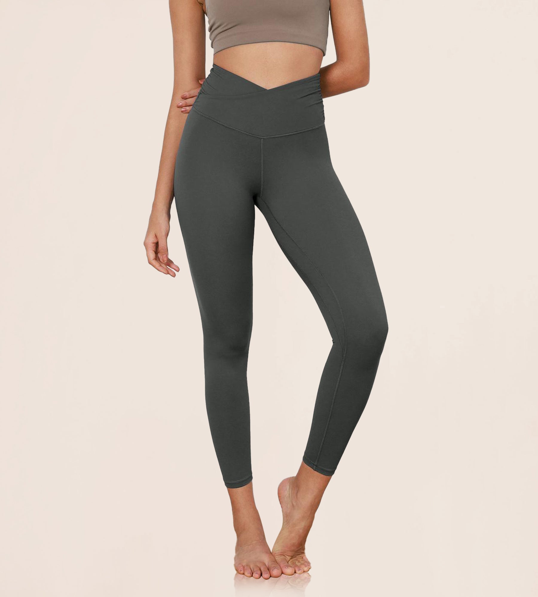 25" Cross Waist Running Leggings - ododos