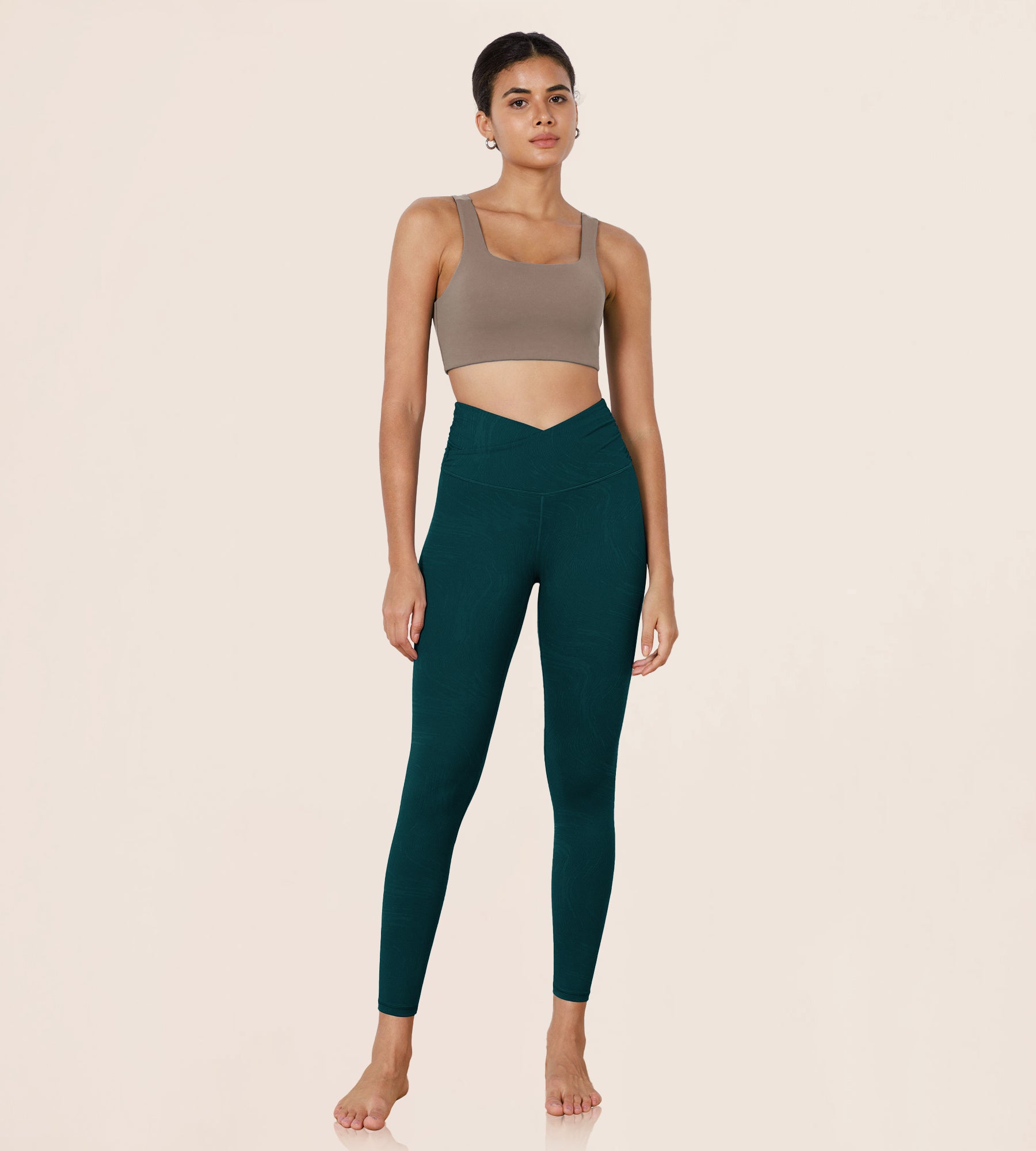 7/8 Pattern Cross Waist Running Leggings Wave Forest Teal - ododos