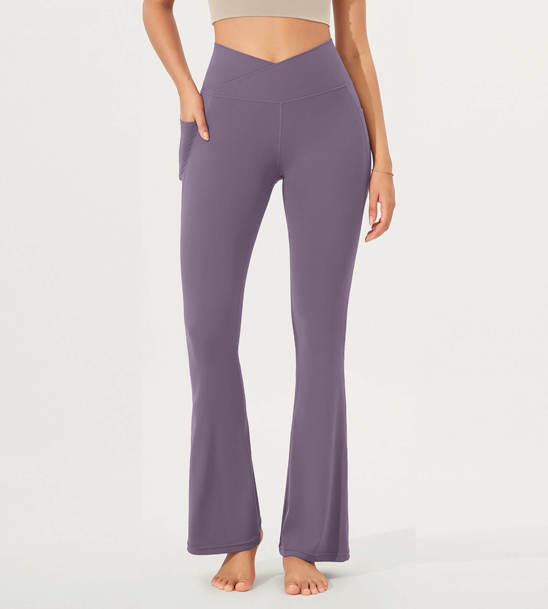 32 Cloud Feeling Bootcut Lounge Yoga Pants with Pockets Ash Violet - ododos