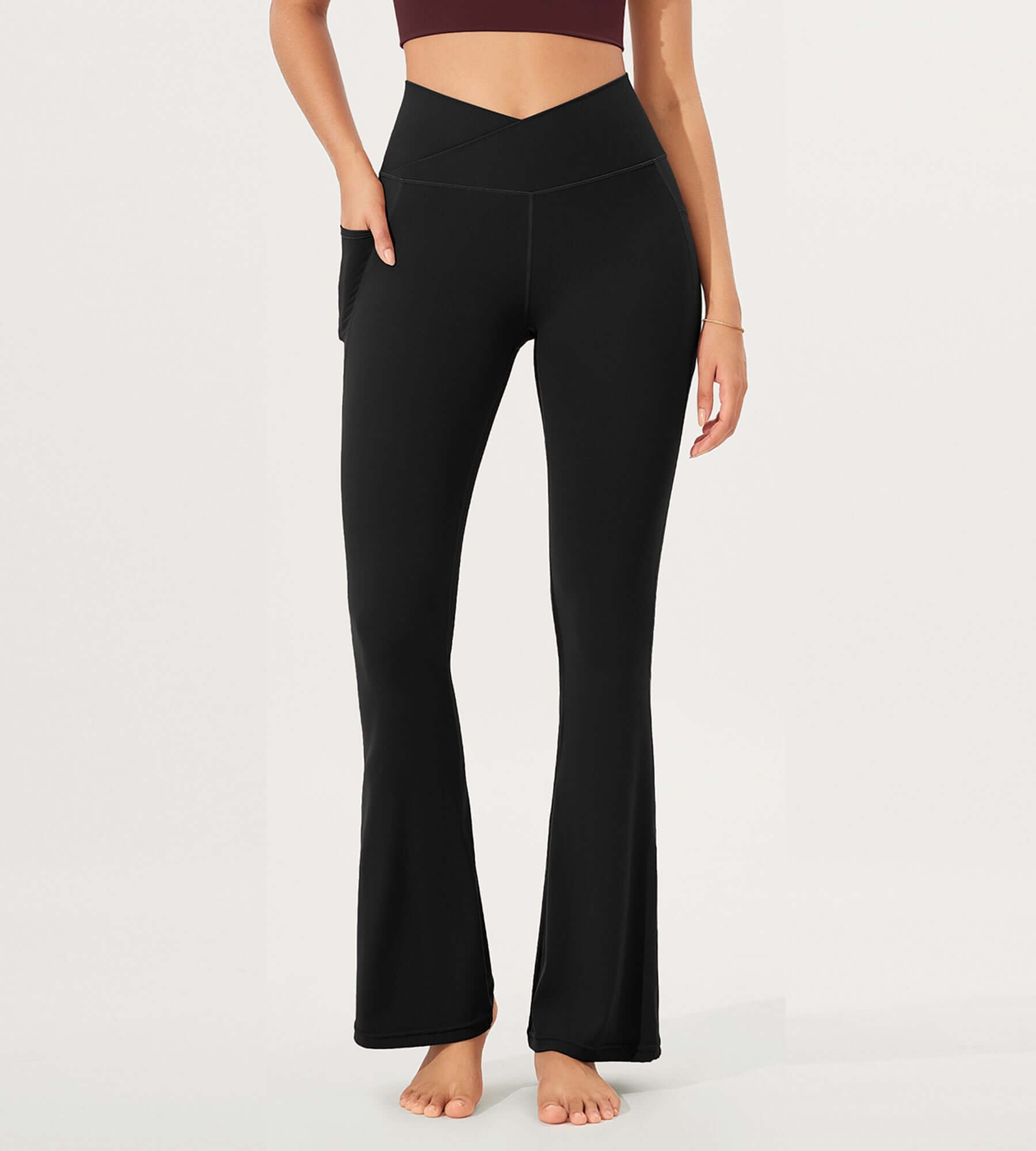 32 Cloud Feeling Bootcut Lounge Yoga Pants with Pockets Black - ododos