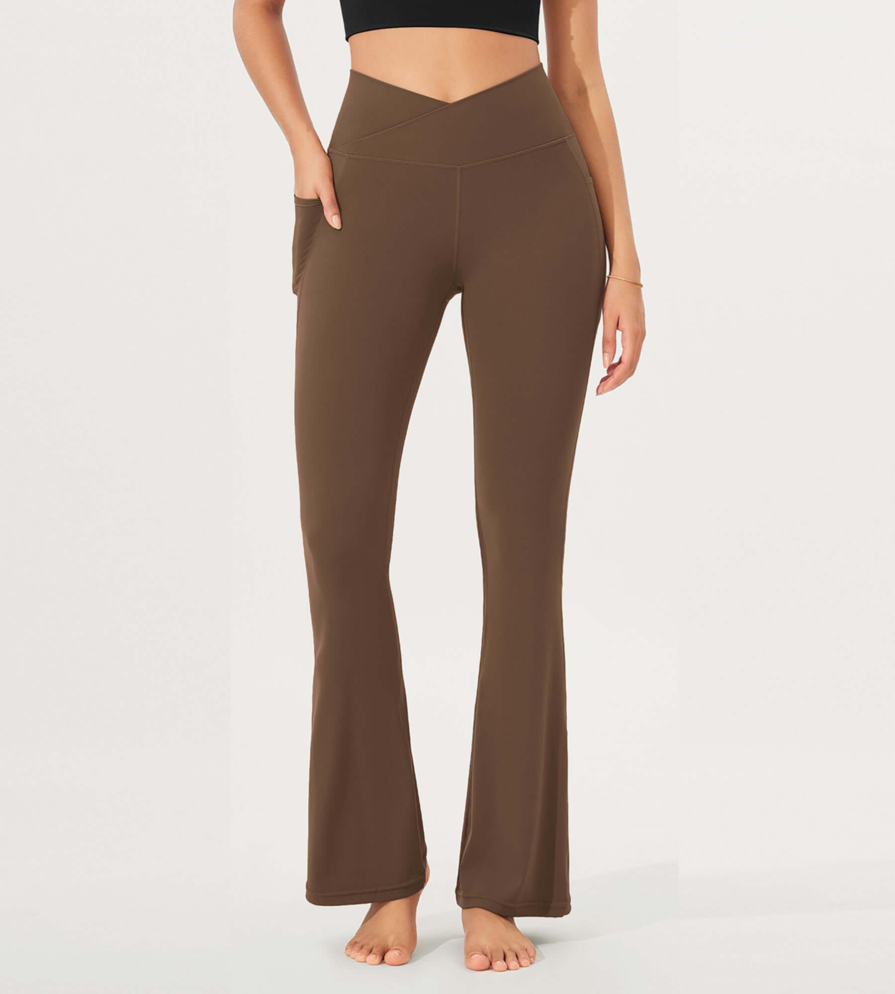 32 Cloud Feeling Bootcut Lounge Yoga Pants with Pockets Brunette - ododos