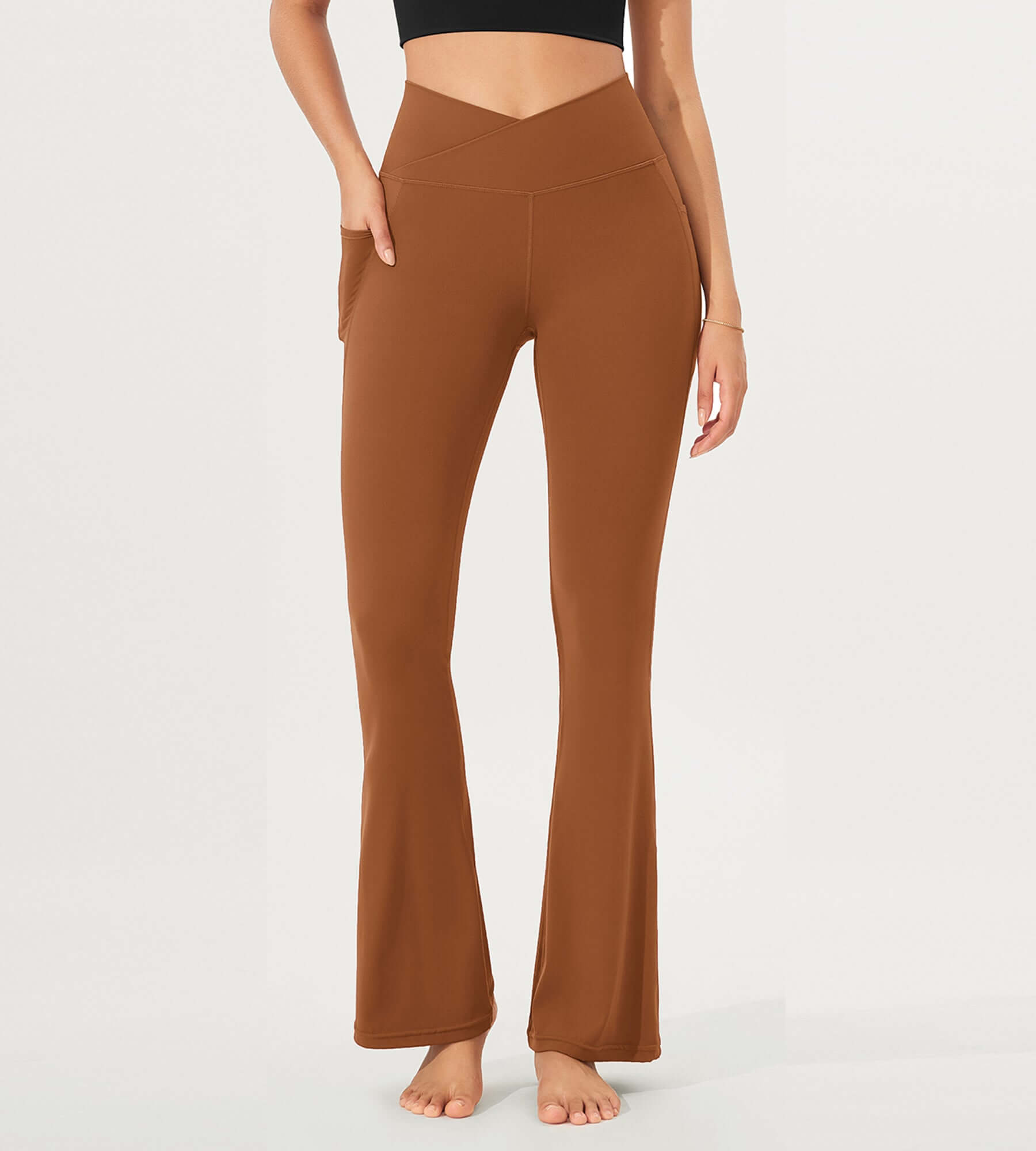 32 Cloud Feeling Bootcut Lounge Yoga Pants with Pockets Caramel - ododos