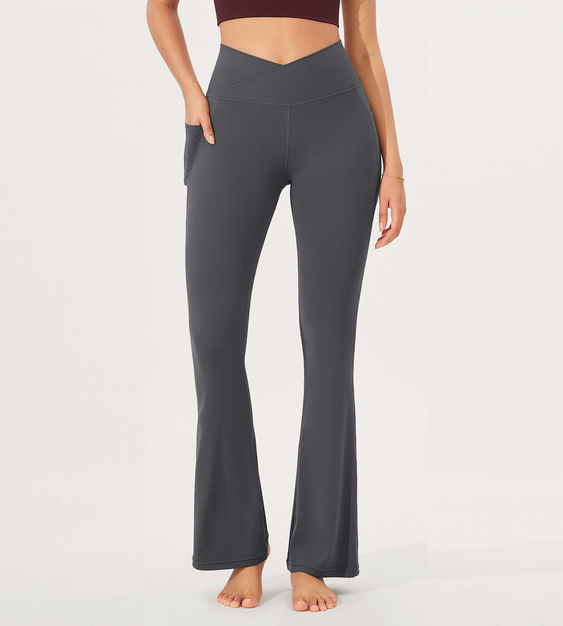 32 Cloud Feeling Bootcut Lounge Yoga Pants with Pockets Charcoal - ododos