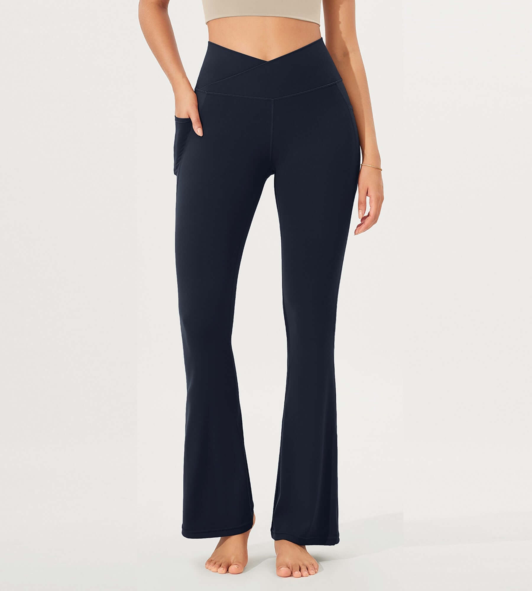 32 Cloud Feeling Bootcut Lounge Yoga Pants with Pockets Deep Navy - ododos