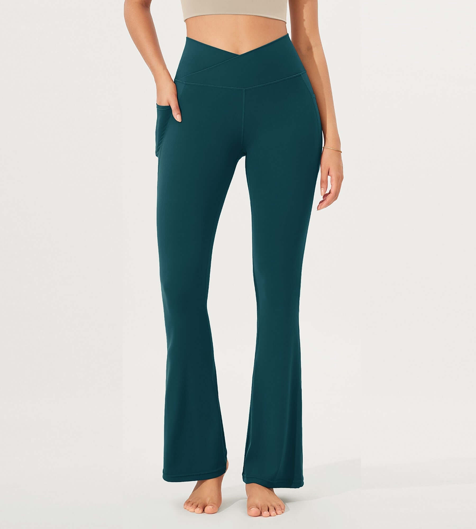 32 Cloud Feeling Bootcut Lounge Yoga Pants with Pockets Forest Teal - ododos