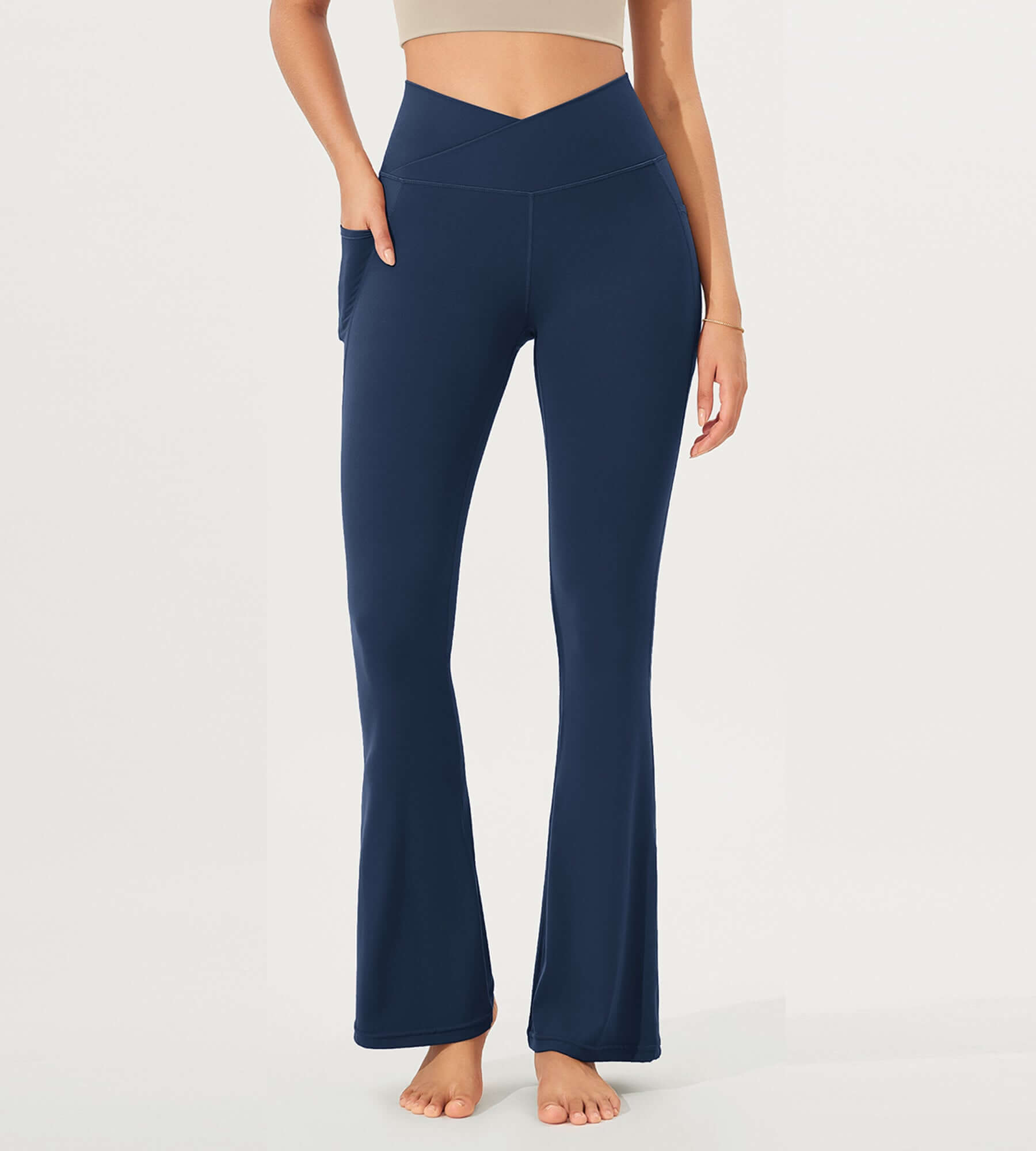 32 Cloud Feeling Bootcut Lounge Yoga Pants with Pockets Navy - ododos