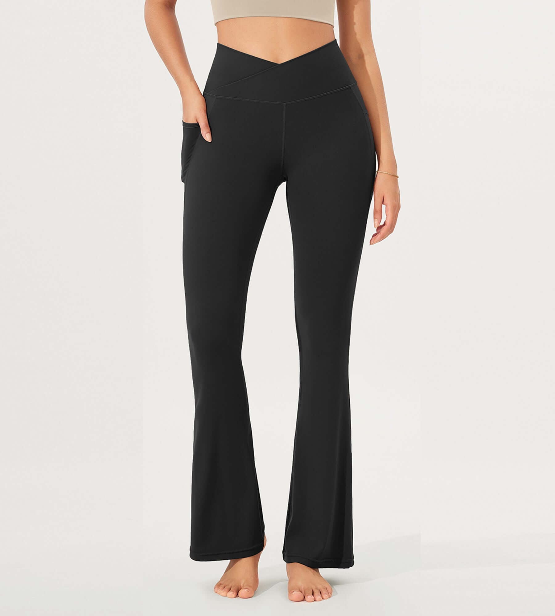 32 Cloud Feeling Bootcut Lounge Yoga Pants with Pockets Onyx Black Grey - ododos