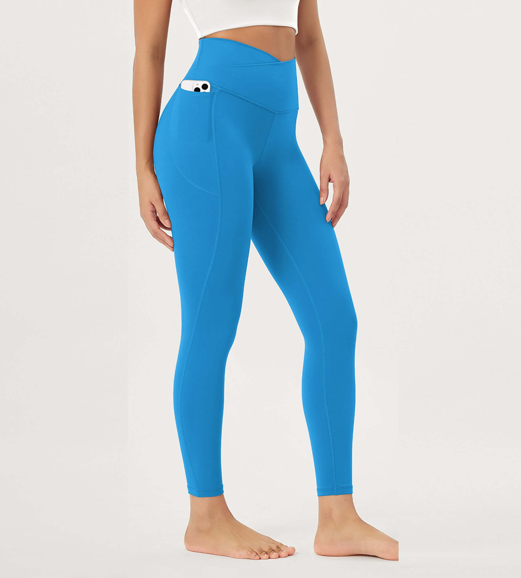 25"/28" Crossover 7/8 V High Wasit Lounge Leggings with Pockets 25" Inseam Azure - ododos