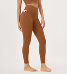 25"/28" Crossover 7/8 V High Wasit Lounge Leggings with Pockets 25" Inseam Caramel - ododos