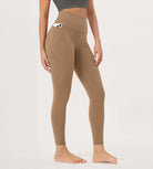 25"/28" Crossover 7/8 V High Wasit Lounge Leggings with Pockets 25" Inseam Light Brown - ododos