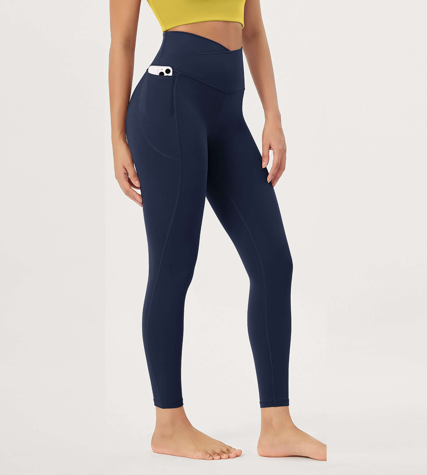 25"/28" Crossover 7/8 V High Wasit Lounge Leggings with Pockets 25" Inseam Navy - ododos