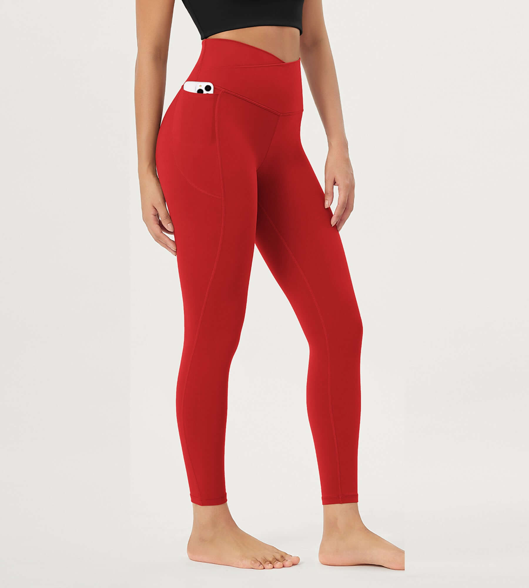 25"/28" Crossover 7/8 V High Wasit Lounge Leggings with Pockets 25" Inseam Red - ododos