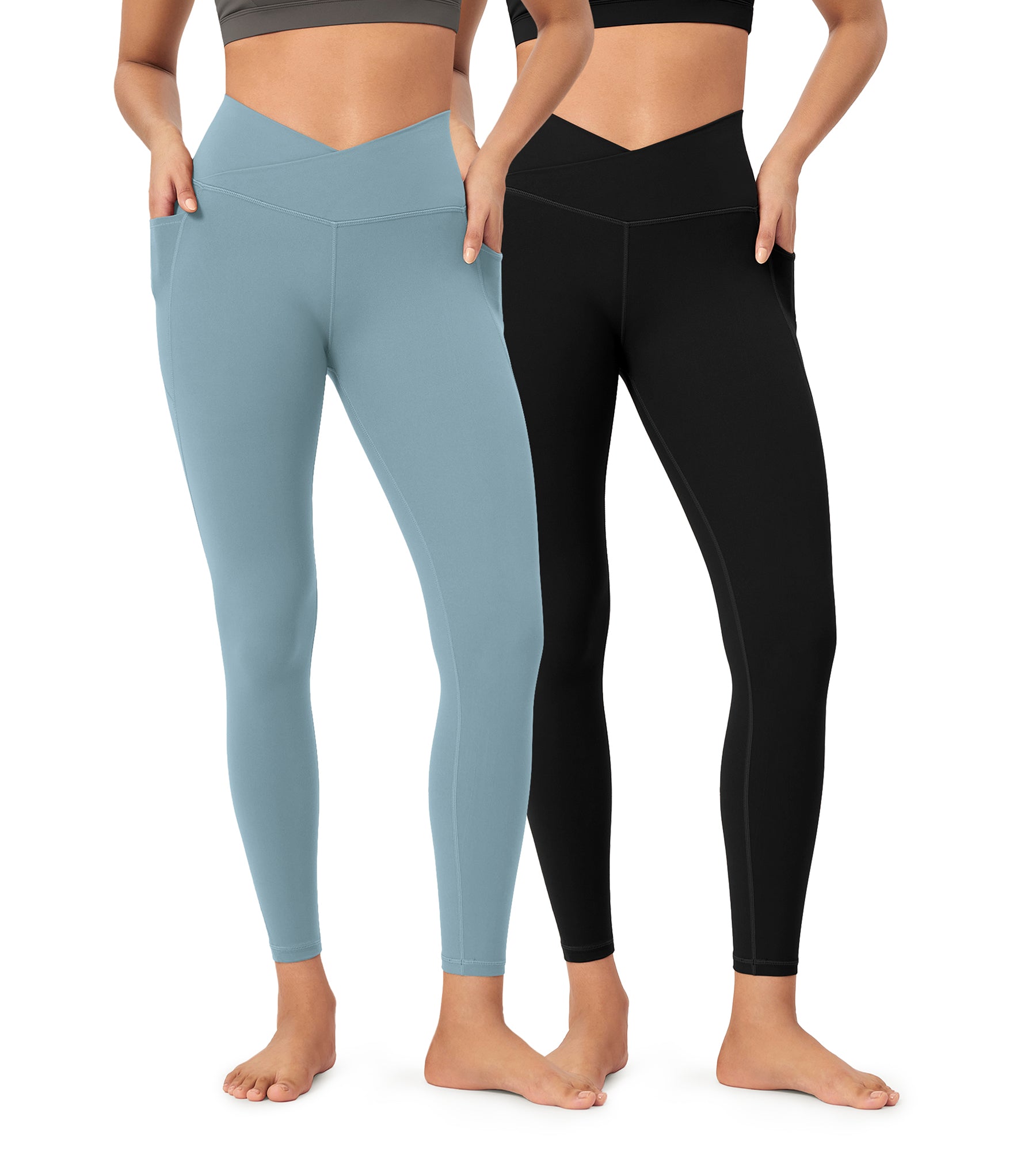 2-Pack 25" ODCLOUD Crossover Lounge Yoga Waist Leggings with Pockets - ododos